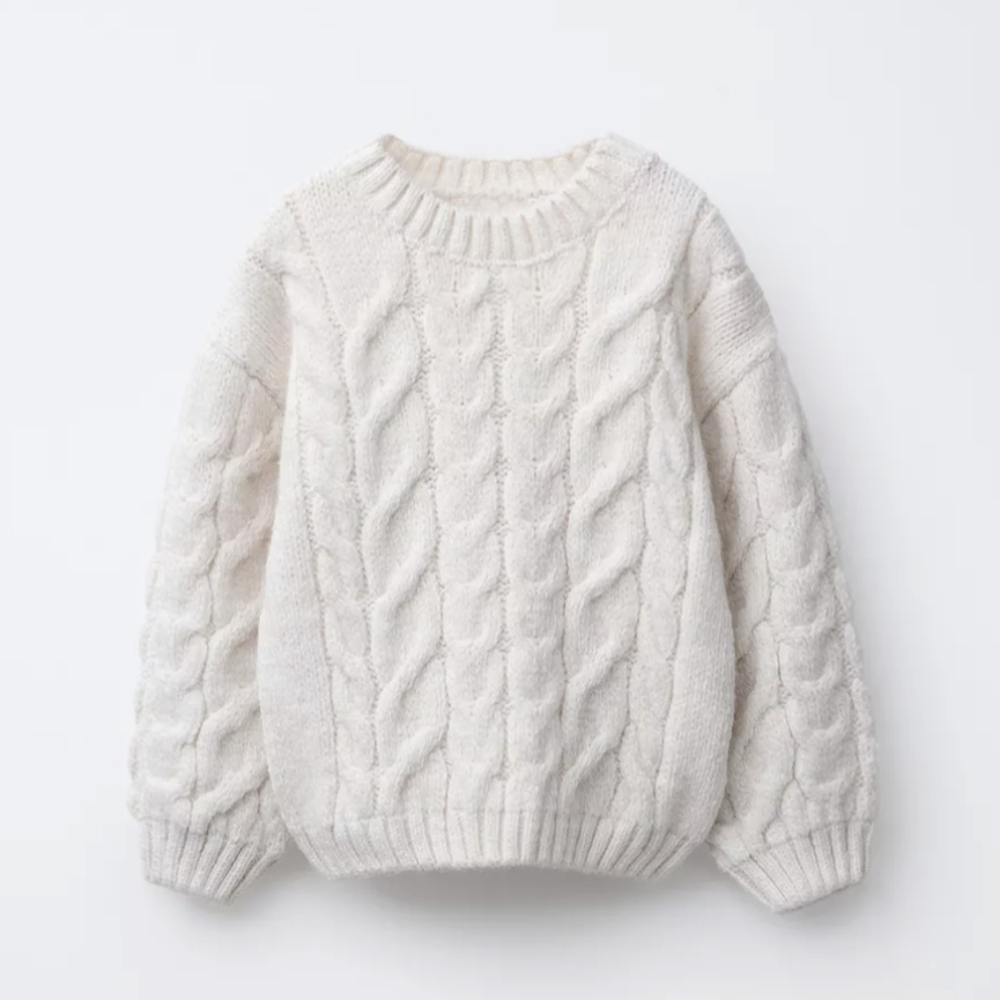 Zara Ivory Cable Knit Sweater Size 6 Nwt